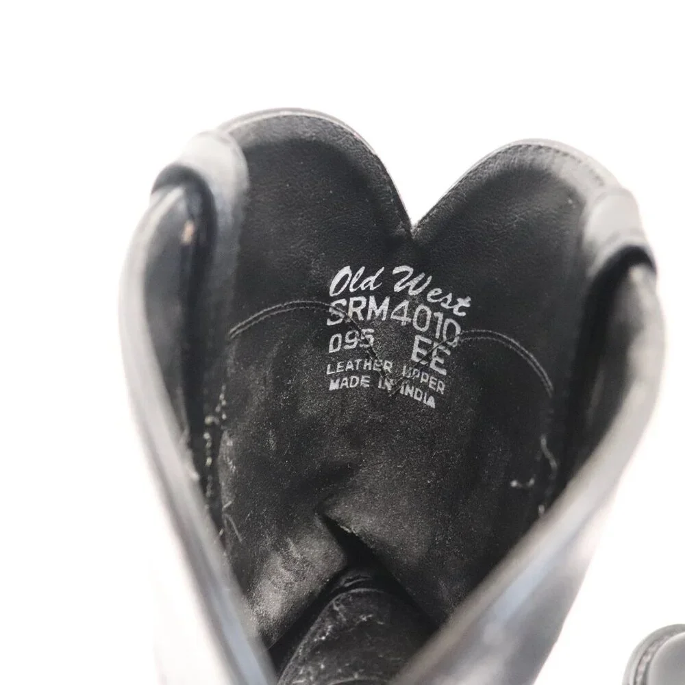 Old West Black Leather Western Men's Cowboy Boots Size 9.5 EE Made in India‎